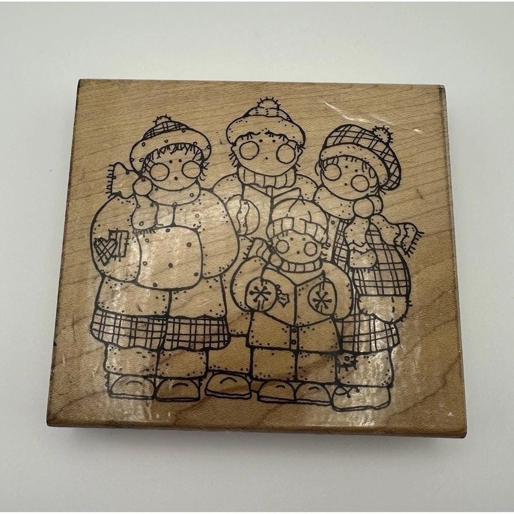 JRL Designs Merry Carolers R165 Christmas Wood Mounted Rubber Stamp Vintage 90s